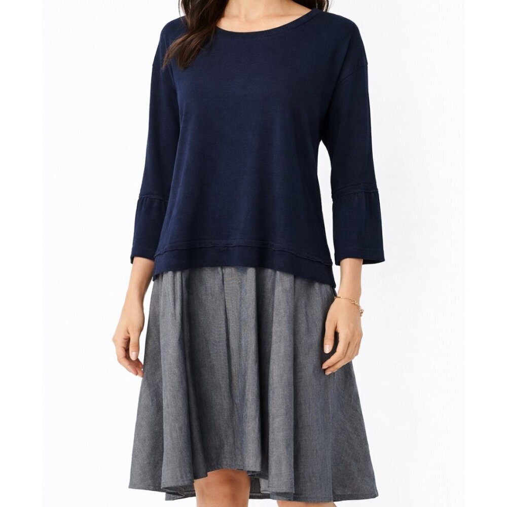 Gabby Skye Denim Dress - Blue Long Sleeve Layered Look - M